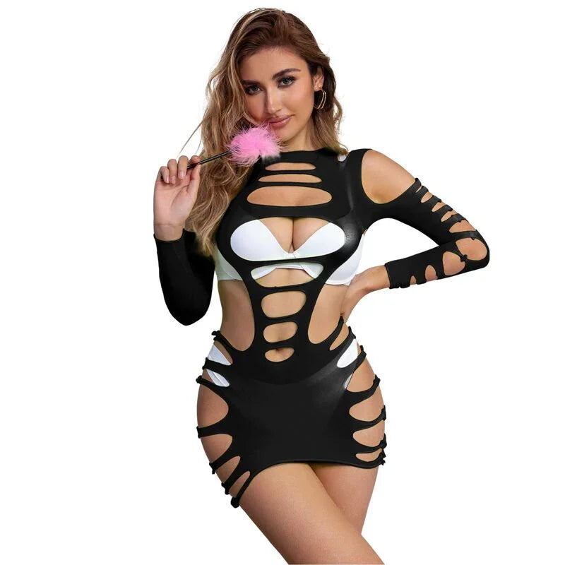 SUBBLIME - 952266 VESTIDO DE REJILLA ELÁSTICO MANGA LARGA NEGRO TALLA ÚNICA - Nuvica