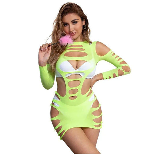 SUBBLIME - 952280 VESTIDO DE REJILLA ELÁSTICO MANGA LARGA VERDE TALLA ÚNICA - Nuvica