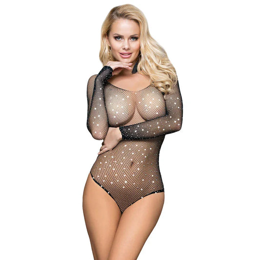SUBBLIME - 952297 BODY DE REJILLA BRILLANTE CON HOMBROS DESCUBIERTOS MANGA LARGA NEGRO TALLA ÚNICA - Nuvica