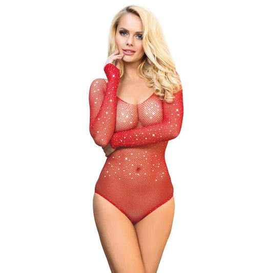 SUBBLIME - 952303 BODY DE REJILLA BRILLANTE CON HOMBROS DESCUBIERTOS MANGA LARGA ROJO TALLA ÚNICA - Nuvica