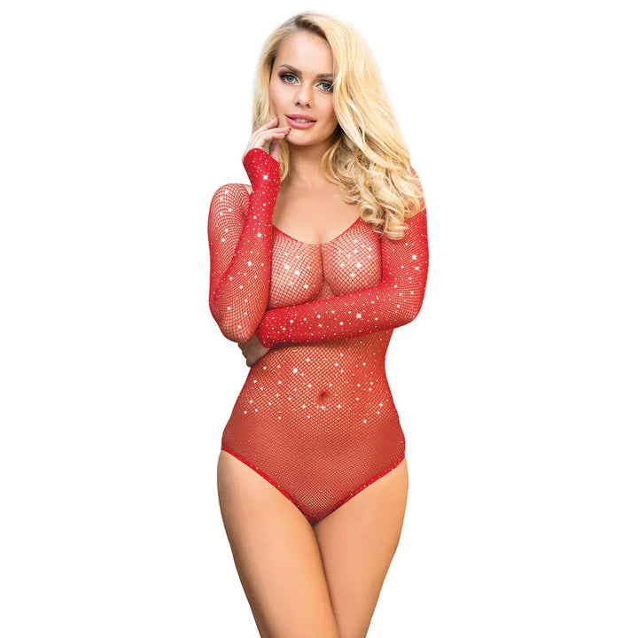 SUBBLIME - 952303 BODY DE REJILLA BRILLANTE CON HOMBROS DESCUBIERTOS MANGA LARGA ROJO TALLA ÚNICA - Nuvica