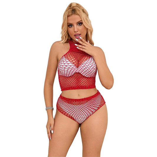 SUBBLIME - 952402 SET DE REJILLA CON BRILLANTES ROJO TALLA ÚNICA - Nuvica