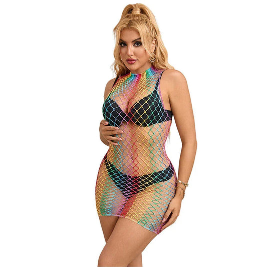 SUBBLIME - 952433 VESTIDO DE REJILLA SIN MANGAS CON CUELLO ALTO ARCOIRIS TALLA ÚNICA - Nuvica