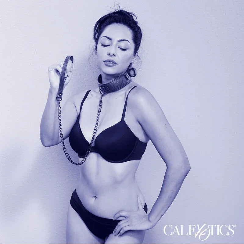 CALEXOTICS - NOCTURNAL COLLAR Y CORREA CUERO AJUSTABLE NEGRO - Nuvica