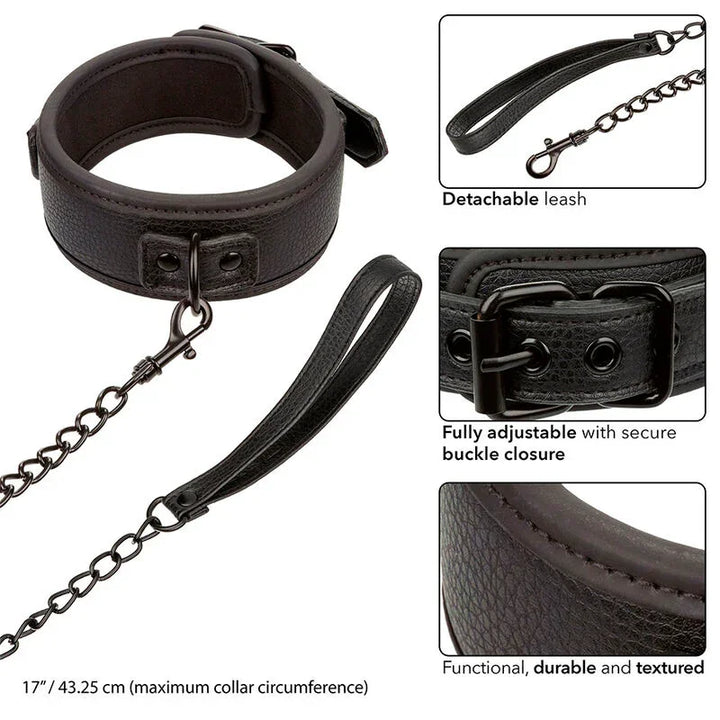 CALEXOTICS - NOCTURNAL COLLAR Y CORREA CUERO AJUSTABLE NEGRO - Nuvica