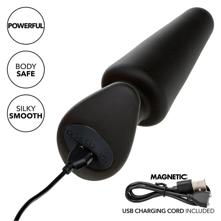 CALEXOTICS - ROCK BOTTOM PLUG ANAL CÓNICO 10 VIBRACIONES SILICONA NEGRO - Nuvica
