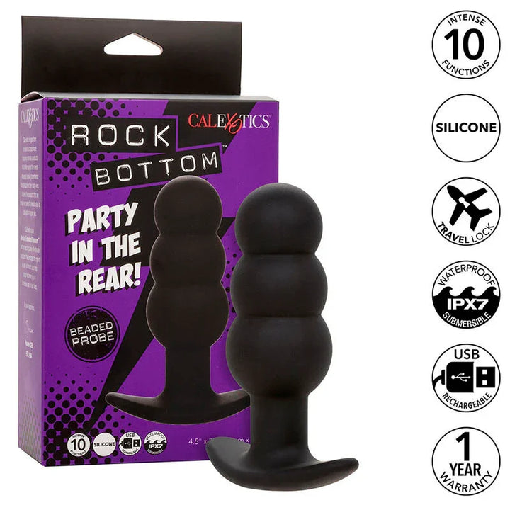 CALEXOTICS - ROCK BOTTOM PLUG ANAL CON CUENTAS 10 VIBRACIONES SILICONA NEGRO - Nuvica