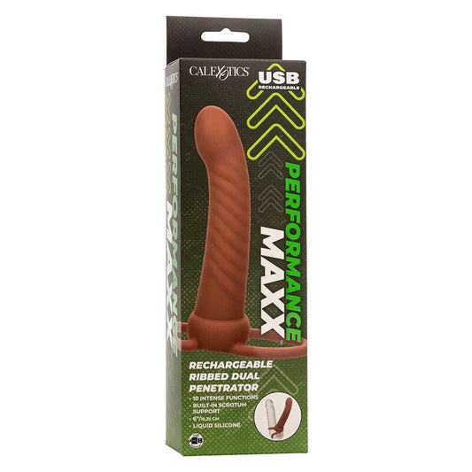 CALEXOTICS - MAXX DOBLE PENETRADOR ACANALADO 10 VIBRACIONES MULATO - Nuvica