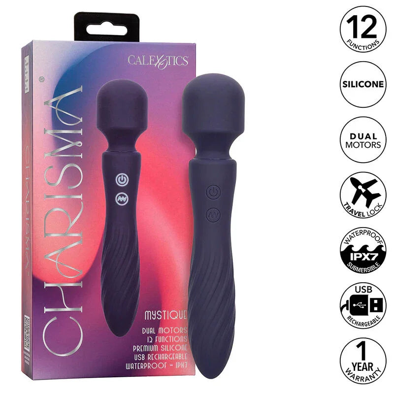 CALEXOTICS - CHARISMA MYSTIQUE MASAJEADOR DOBLE MOTOR 12 FUNCIONES 21,5 CM X 4,5 CM MORADO - Nuvica