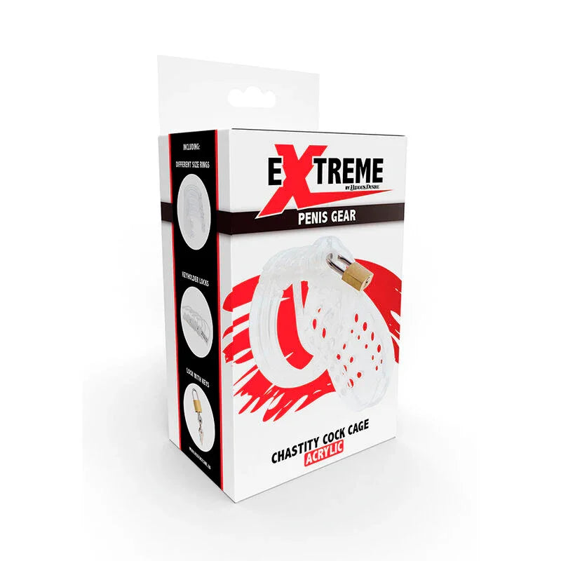 HIDDEN DESIRE - EXTREME JAULA DE CASTIDAD ACRÍLICA AJUSTABLE TRANSPARENTE - Nuvica