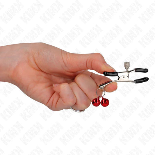 KINK - PINZAS PARA PEZONES CON DOBLE CAMPANILLA ROJO 6 CM - Nuvica