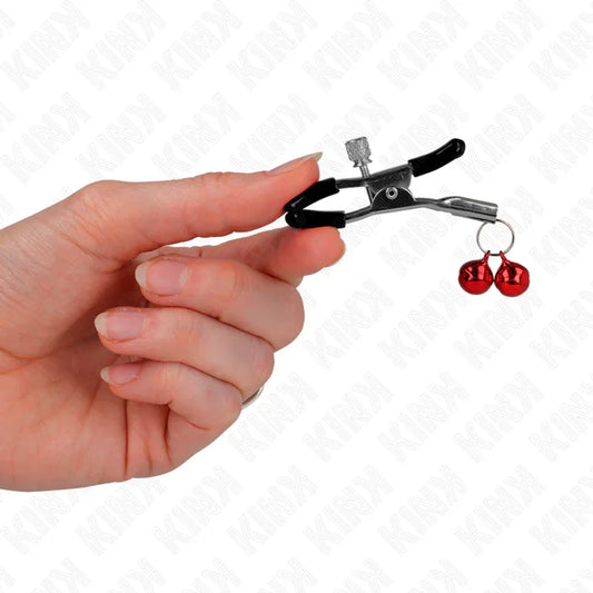KINK - PINZAS PARA PEZONES CON DOBLE CAMPANILLA ROJO 6 CM - Nuvica