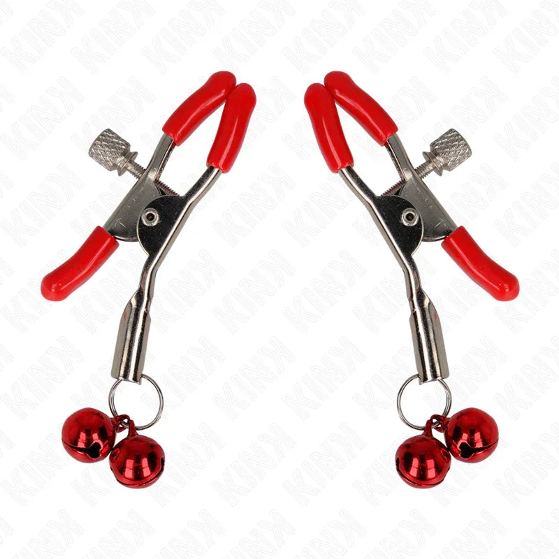 KINK - PINZAS PARA PEZONES ROJAS CON DOBLE CAMPANILLA ROJO 6 CM - Nuvica