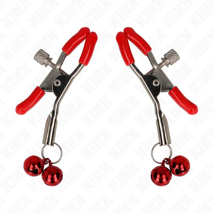 KINK - PINZAS PARA PEZONES ROJAS CON DOBLE CAMPANILLA ROJO 6 CM - Nuvica