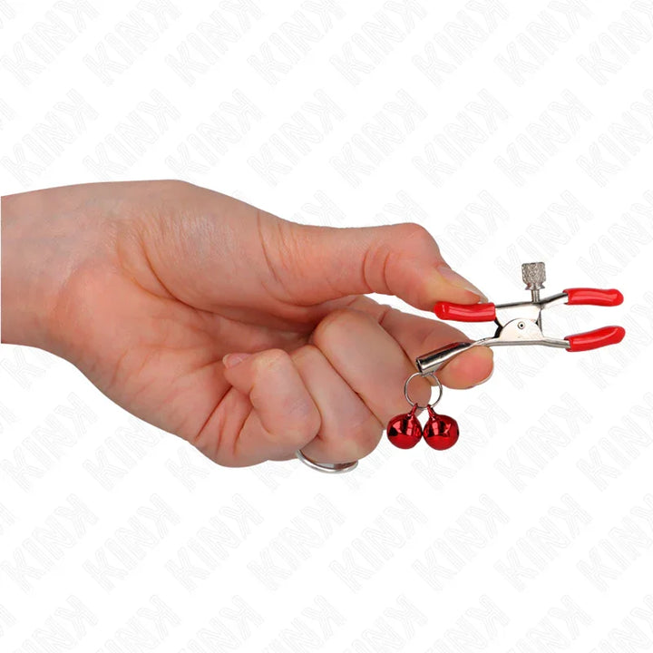KINK - PINZAS PARA PEZONES ROJAS CON DOBLE CAMPANILLA ROJO 6 CM - Nuvica