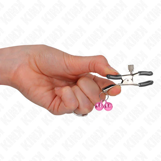 KINK - PINZAS PARA PEZONES CON DOBLE CAMPANILLA ROSA 6 CM - Nuvica