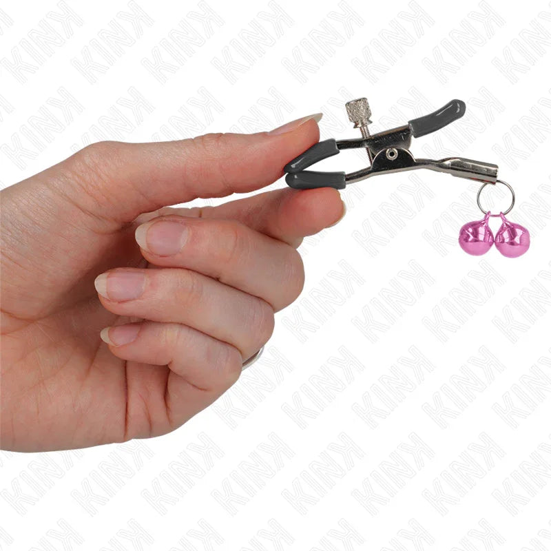 KINK - PINZAS PARA PEZONES CON DOBLE CAMPANILLA ROSA 6 CM - Nuvica