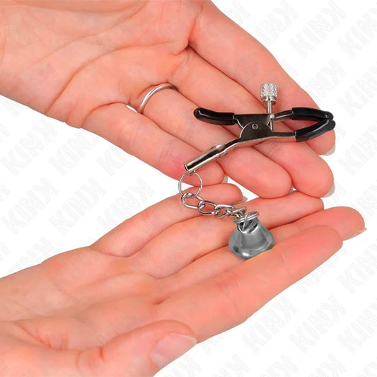 KINK - PINZAS PARA PEZONES CON COLGANTE DE CAMPANA PLATEADO 6 CM - Nuvica