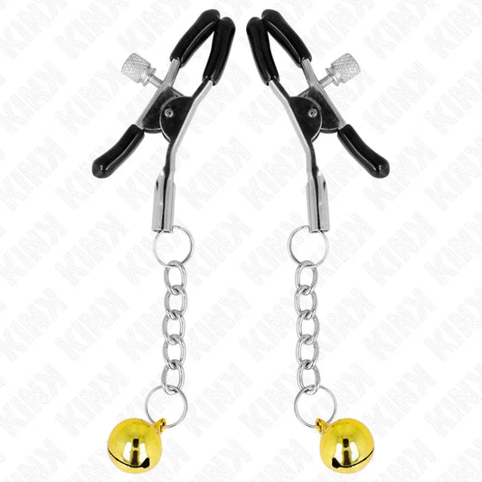 KINK - PINZAS PARA PEZONES CON COLGANTE DE CASCABEL DORADO 6 CM - Nuvica