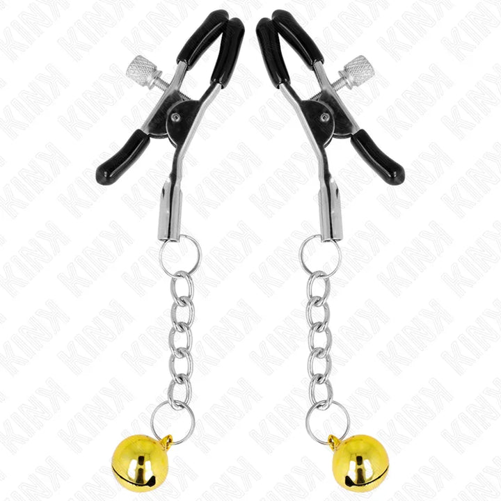 KINK - PINZAS PARA PEZONES CON COLGANTE DE CASCABEL DORADO 6 CM - Nuvica