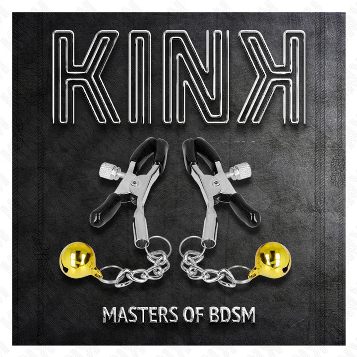 KINK - PINZAS PARA PEZONES CON COLGANTE DE CASCABEL DORADO 6 CM - Nuvica