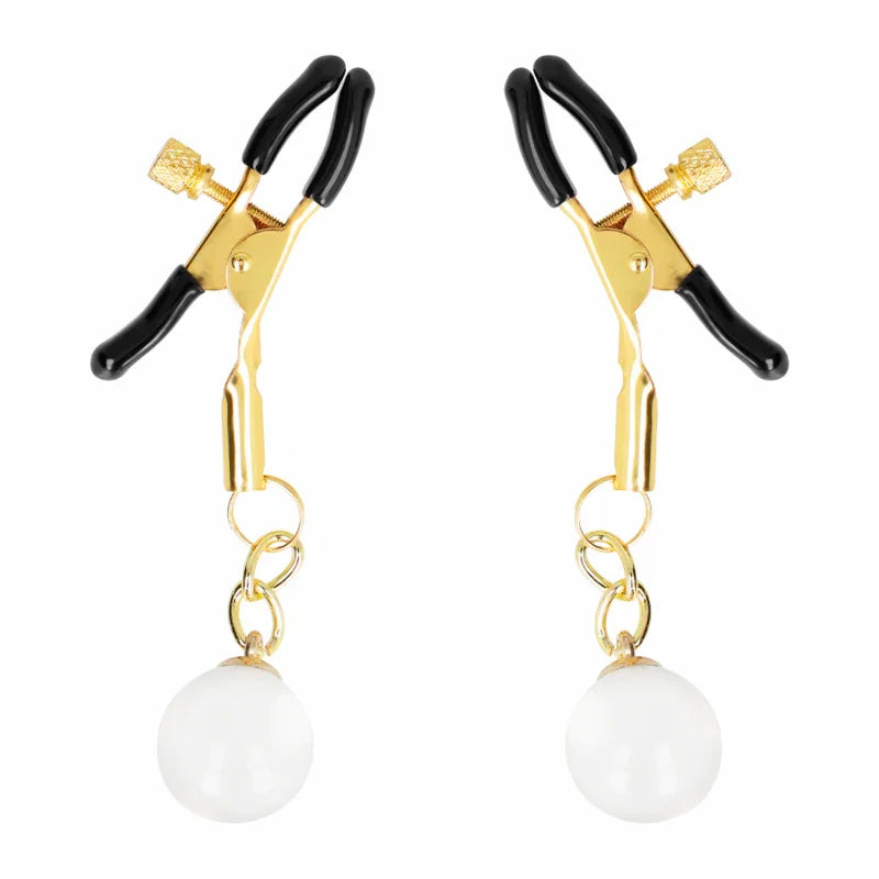 KINK - PINZAS PARA PEZONES DORADAS CON COLGANTE DE VIDRIO 6 CM - Nuvica