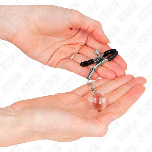 KINK - PINZAS PARA PEZONES PLATEADAS CON COLGANTE DE VIDRIO 6 CM - Nuvica