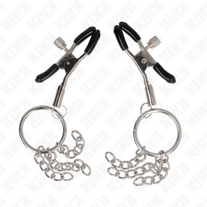 KINK - PINZAS PARA PEZONES CON ARO Y PEQUEÑAS CADENAS PLATEADO 6 CM - Nuvica
