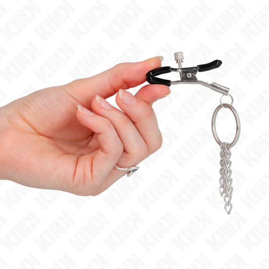 KINK - PINZAS PARA PEZONES CON ARO Y PEQUEÑAS CADENAS PLATEADO 6 CM - Nuvica