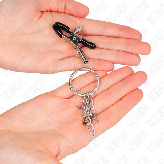 KINK - PINZAS PARA PEZONES CON ARO Y PEQUEÑAS CADENAS PLATEADO 6 CM - Nuvica