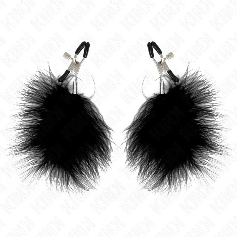KINK - PINZAS PARA PEZONES CON PLUMA NEGRO 7 CM - Nuvica