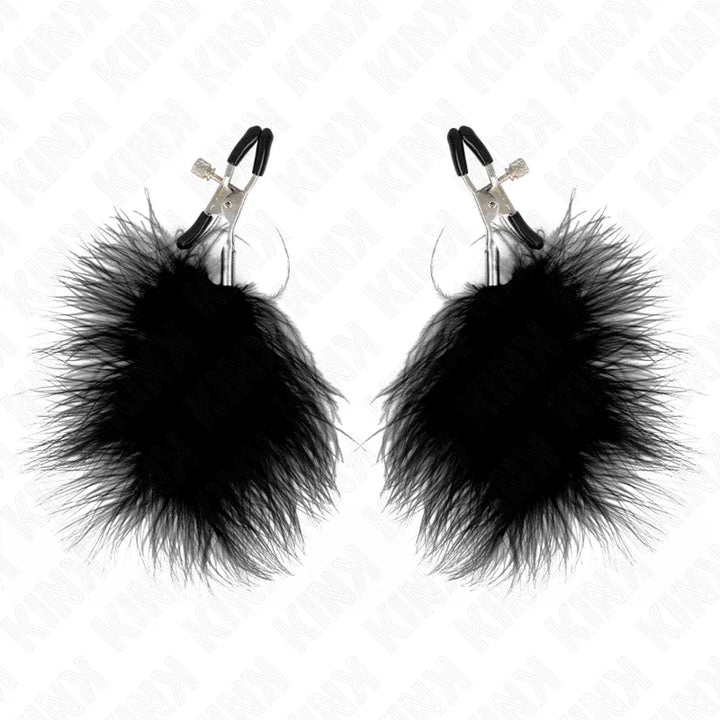 KINK - PINZAS PARA PEZONES CON PLUMA NEGRO 7 CM - Nuvica
