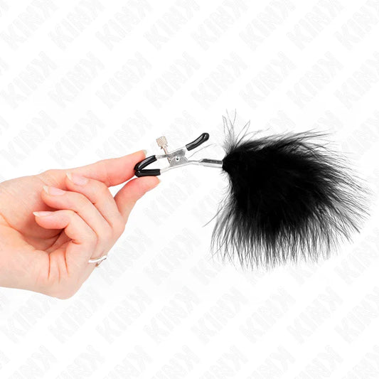 KINK - PINZAS PARA PEZONES CON PLUMA NEGRO 7 CM - Nuvica