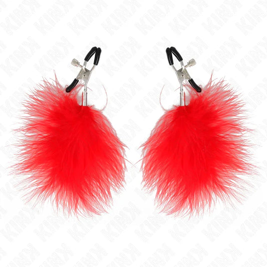 KINK - PINZAS PARA PEZONES CON PLUMA ROJO 7 CM - Nuvica