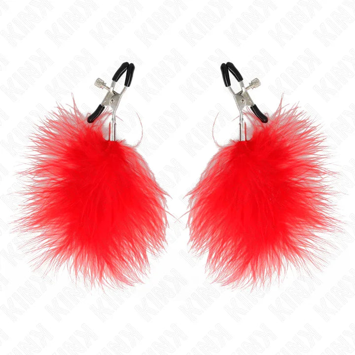 KINK - PINZAS PARA PEZONES CON PLUMA ROJO 7 CM - Nuvica
