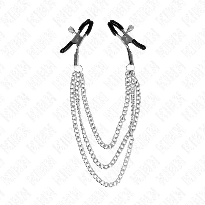 KINK - PINZAS PARA PEZONES CON TRIPLE CADENA PLATEADO 20/23/28 CM - Nuvica