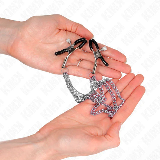 KINK - PINZAS PARA PEZONES CON TRIPLE CADENA PLATEADO 20/23/28 CM - Nuvica