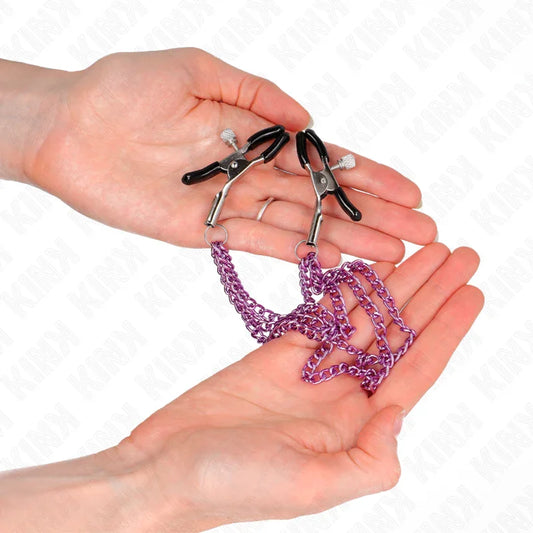 KINK - PINZAS PARA PEZONES CON TRIPLE CADENA VIOLETA 20/23/28 CM - Nuvica