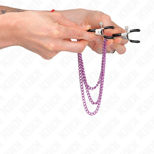 KINK - PINZAS PARA PEZONES CON TRIPLE CADENA VIOLETA 20/23/28 CM - Nuvica