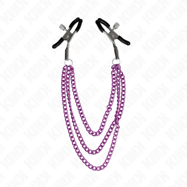 KINK - PINZAS PARA PEZONES CON TRIPLE CADENA VIOLETA 20/23/28 CM - Nuvica