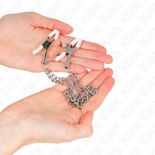 KINK - PINZAS PARA PEZONES CON DOBLE CADENA FINA PLATEADO 20/23 CM - Nuvica
