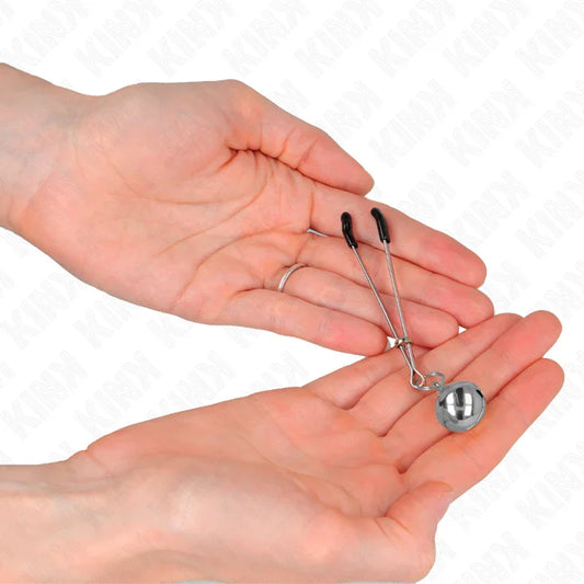 KINK - PINZAS PARA PEZONES FINA CON CASCABEL PLATEADO 7 CM - Nuvica