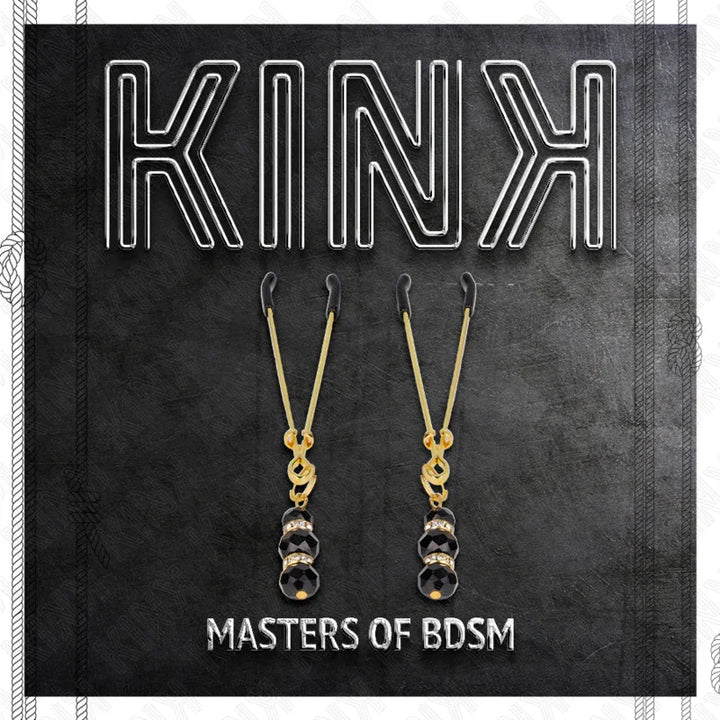 KINK - PINZAS PARA PEZONES DORADA FINA CON TRIPLE BOLA DE VIDRIO NEGRO 7 CM - Nuvica