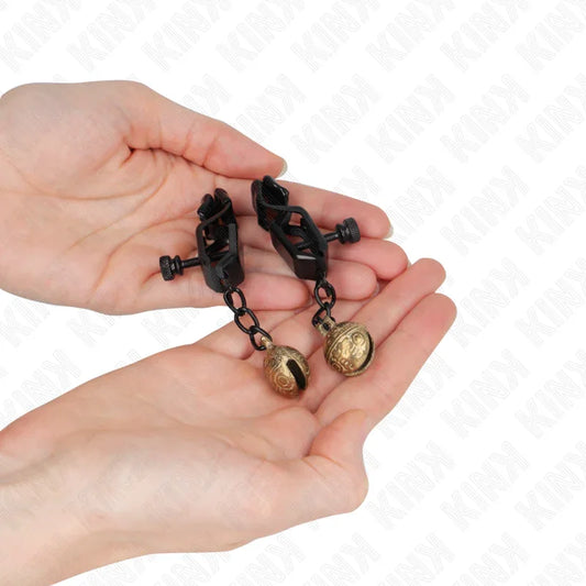 KINK - PINZAS PARA PEZONES PLANAS NEGRO CON CASCABEL 7 CM - Nuvica