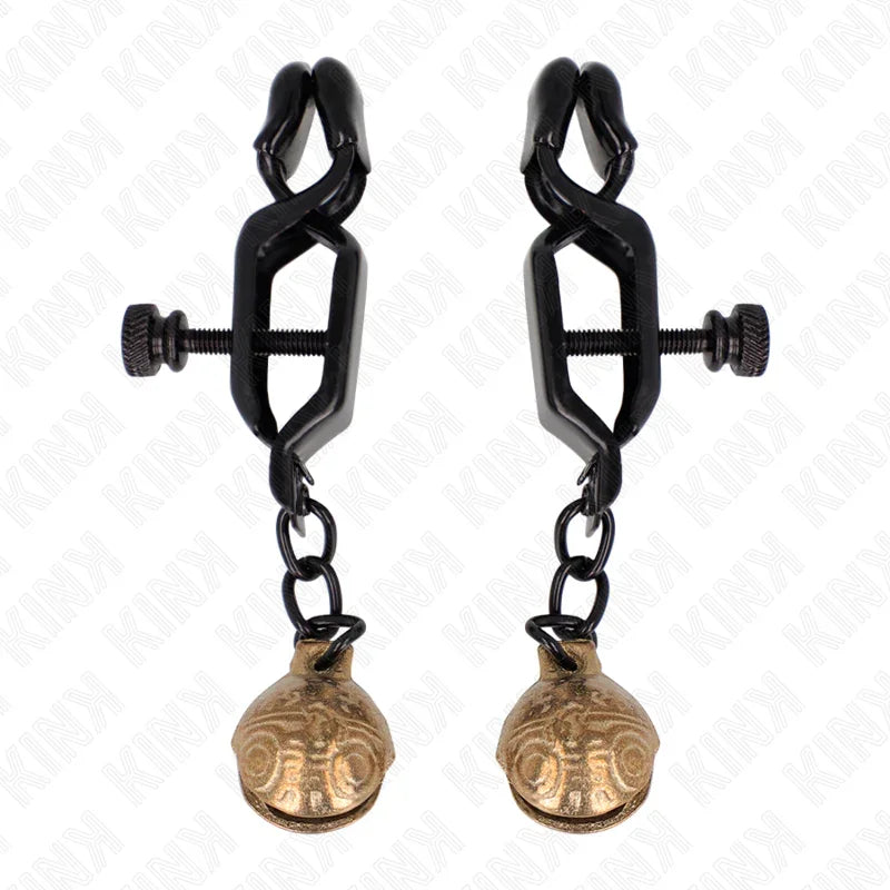KINK - PINZAS PARA PEZONES PLANAS NEGRO CON CASCABEL 7 CM - Nuvica
