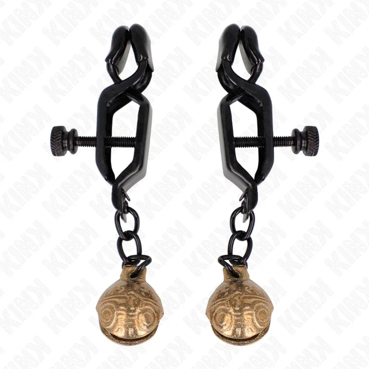 KINK - PINZAS PARA PEZONES PLANAS NEGRO CON CASCABEL 7 CM - Nuvica