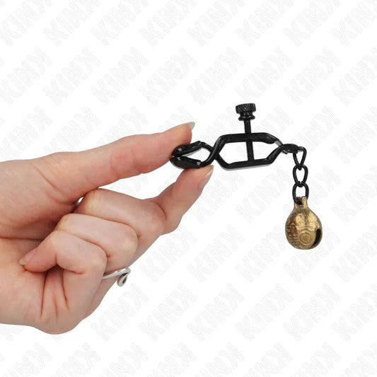 KINK - PINZAS PARA PEZONES PLANAS NEGRO CON CASCABEL 7 CM - Nuvica
