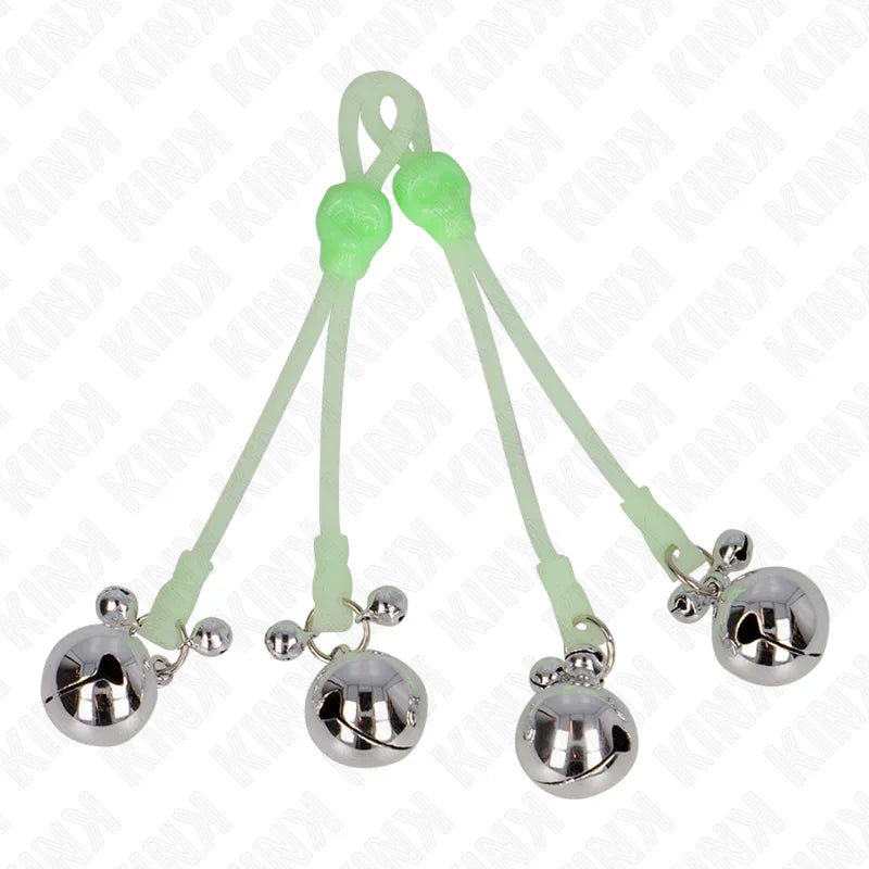 KINK - PINZAS PARA PEZONES LUMINOSAS FORMA CALABERA CON CASCABEL SONORO AJUSTABLE VERDE / PLATEADO - Nuvica