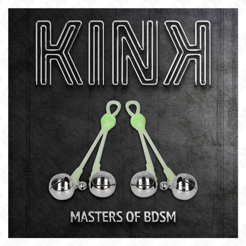 KINK - PINZAS PARA PEZONES LUMINOSAS FORMA CALABERA CON CASCABEL SONORO AJUSTABLE VERDE / PLATEADO - Nuvica