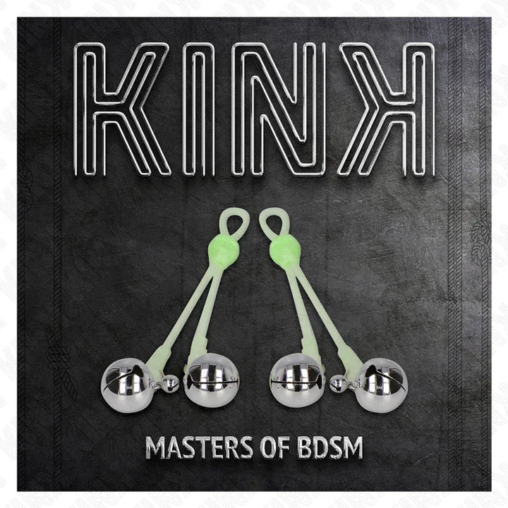 KINK - PINZAS PARA PEZONES LUMINOSAS FORMA CALABERA CON CASCABEL SONORO AJUSTABLE VERDE / PLATEADO - Nuvica